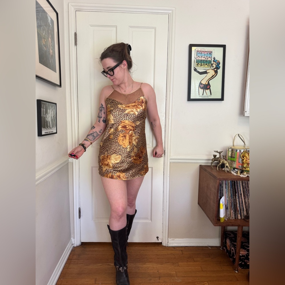 Y2K Vintage Satin Leopard Slip Dress